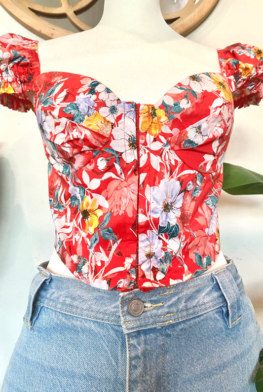 Alondra Red Floral Print Top