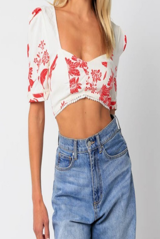 Mia Red & White Floral Top